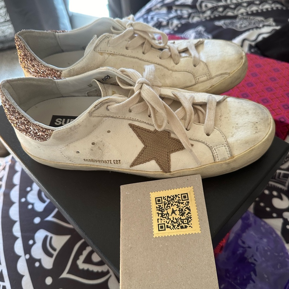 Golden Goose White and Brown Sneakers